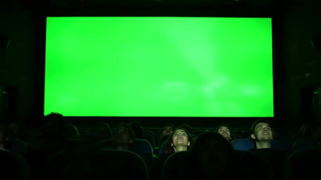Green Screen viewers people are enjoying interesting movie on big copyspace in dark cinema looking with attention template entertainment and films concept scene 2 distortion, overlay, glitch, static