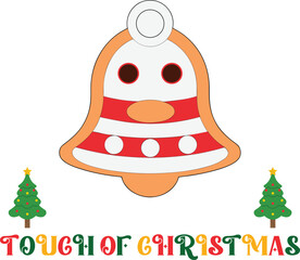 Christmas bell character with stripes Christmas trees holiday festive
