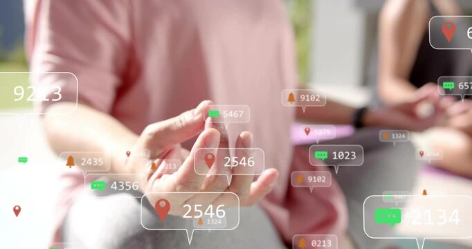 Wellness duo holding gyan mudra featuring 8102 bubble causing icons multiplying then fading