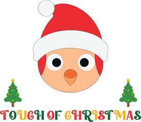 Cute cartoon owl wearing Santa hat with Christmas trees text holiday