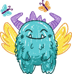 Cartoon Monster with Wings and Butterflies