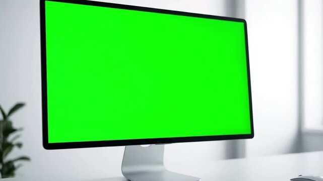 Post-Production Asset with computer desktop mock up green screen white background in office zoom shoulder view distortion, overlay, glitch, static noise, scan lines on black background, 4k animated