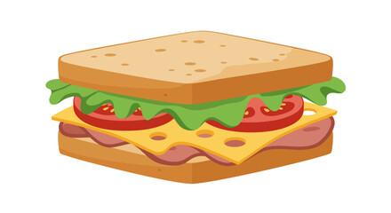 Classic ham and cheese sandwich with fresh vegetables illustration.
