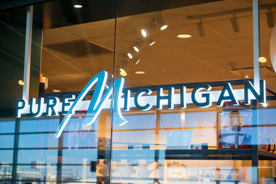Pure Michigan sign is a welcome sign at Detroit Wayne County airport in Michigan.