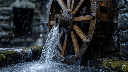 Waterwheel turning with running water.