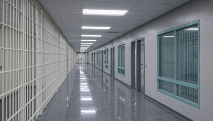 Modern Correctional Facility Hallway with Security Features