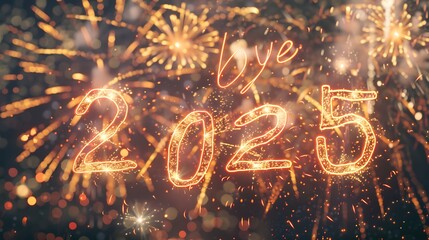 A celebratory image featuring fireworks and the text bye with the year glowing in bright orange