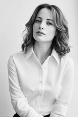 Fototapeta premium Caucasian woman wearing white shirt.
