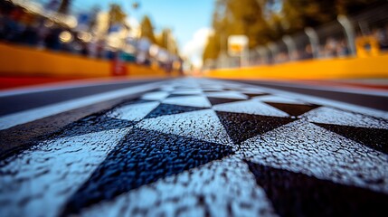 Naklejka premium Checkered finish line on race track.