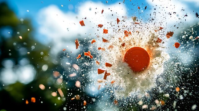 Clay pigeon bursting midair.