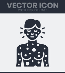 Human hand displaying a skin rash or infectious spots alongside a medical syringe for treatment or vaccination.
