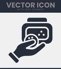 Hand holding cosmetic cream jar with applicator icon skincare product treatment vector illustration for beauty