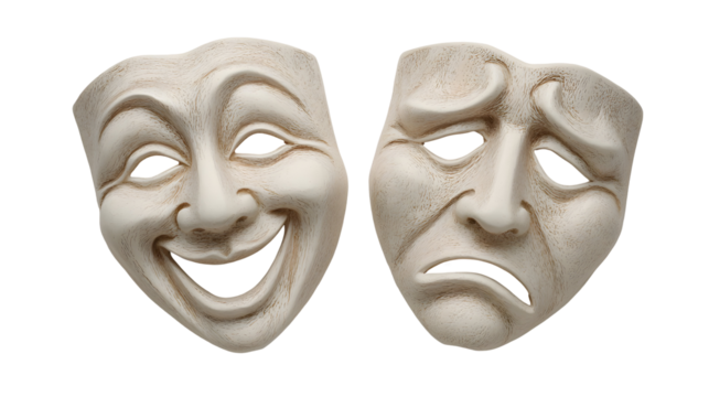 Comedy and tragedy masks symbolizing duality of human emotions