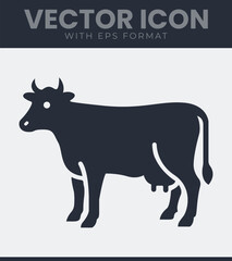 Vector icon of a standing dairy cow silhouette farm animal symbol for agriculture and milk products industry