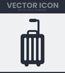 Rolling suitcase travel luggage vector icon isolated on transparent background vacation journey airport tourism symbol