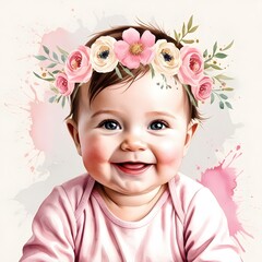 Watercolor Baby Girl Portrait