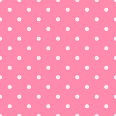 Soft pink polka dot seamless pattern with white circles, cute and timeless background for fabric, wallpaper, or gift wrapping.