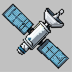 Pixel Satellite Icon – Retro 8Bit Space Communication Technology and Orbit Design