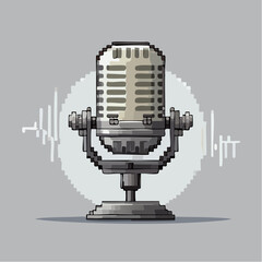 Retro Pixel Microphone Icon – Vintage Studio Mic for Music, Podcast, and Audio Design