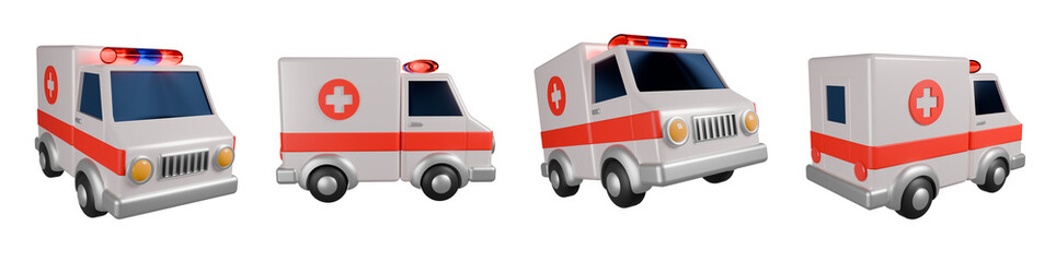 3d ambulance vehicle, emergency and medical care concept