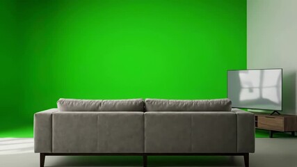 Modern Living Room Set with green screen back view of caucasian male sitting on sofa watching sport basketball game a tv 4k uhd distortion, overlay, glitch, static noise, scan lines black background - Powered by Adobe