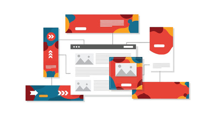 Illustration showcasing display advertising methods with a webpage mockup