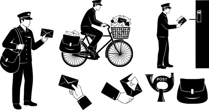 Postman, Postman silhouette, Postman vector set, Mailman silhouette, Mailman, Postman silhouette bundle set