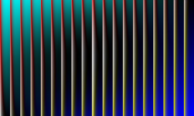 A mesmerizing display of vertical lines creates a captivating visual experience, with a gradient of colors shifting from vibrant turquoise to deep blue, accented by subtle red and yellow hues