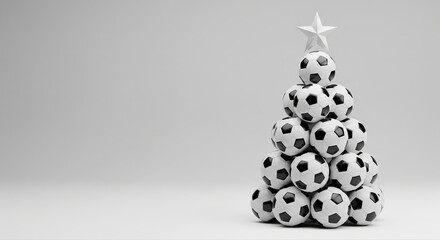 Creative Christmas Tree Made of Soccer Balls on White Background