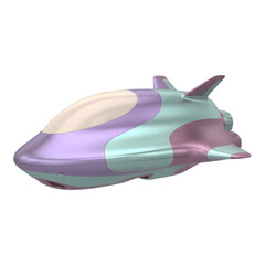 Pastel Colored Aerodynamic Spaceship Hovering in Black Void