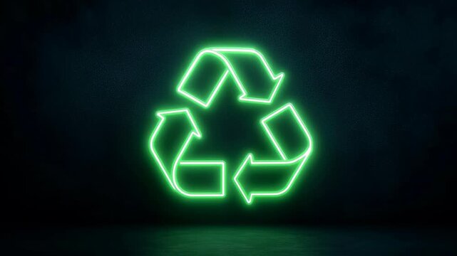 Neon Glowing Recycle Symbol in Dark Background for Environmental Awareness and Sustainability Themes