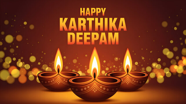 Happy karthika deepam festival celebration with oil lamps
