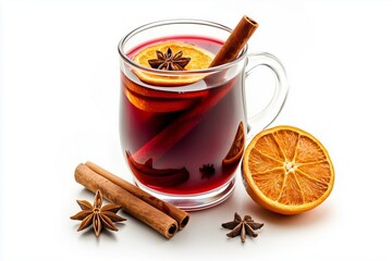 Mulled Wine with Spices on White Background.
