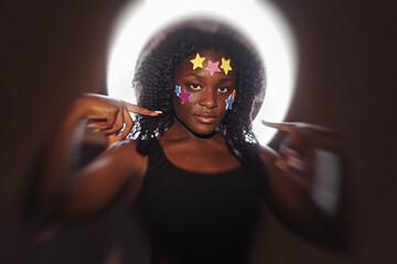  Portrait of carefree woman against white background. be yourself concept.