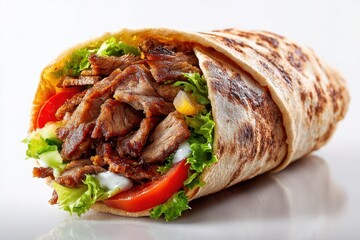A delicious chicken shawarma in pita.