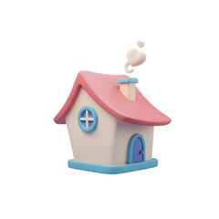 Adorable cartoon house with heart shaped smoke conveys warmth, love, and family values isolated on transparent background png