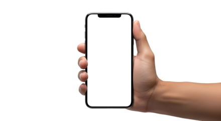 Hand Holding a Smartphone with Blank White Screen graphic
