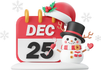 Snowman with Christmas calendar, Christmas theme elements 3d illustration