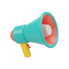 Bold 3D megaphone illustration for announcements, promotions, and social media buzz isolated on transparent background png