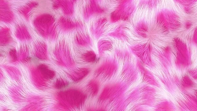 Pink animal print fur texture 90s background, waving spotted realistic fur close up.