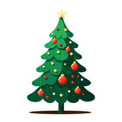 Christmas tree with Xmas balls. Christmas tree. Decorative Christmas tree. Holiday pine tree. Green Christmas fir. Xmas decorations vector illustration. Xmas tree vector. Xmas tree on white background