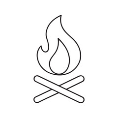 Campfire outline vector for camping and outdoor adventure, isolated on a white background