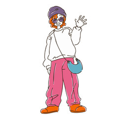 シンプルかわいい手描きの秋コーデ女子のイラスト素材