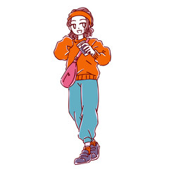 シンプルかわいい手描きの秋コーデ女子のイラスト素材