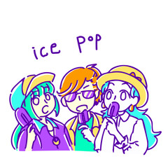 シンプルかわいい手描きのアイスを食べる夏コーデ女子たちのイラスト素材	
