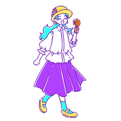 シンプルかわいい手描きの夏コーデ女子のイラスト素材	