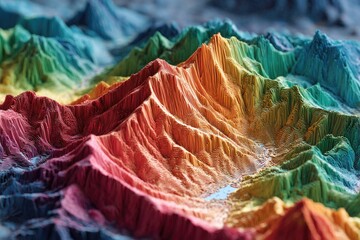 Colorful terrain showcases intricate mountain details and vibran