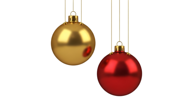 Two Christmas Ornaments Gold and Red Hanging graphic
