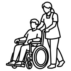 Nurse pushing a person in a wheelchair