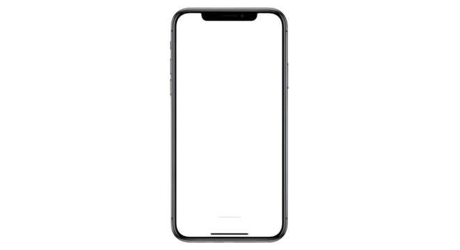 Modern smartphone with blank white screen on black background
